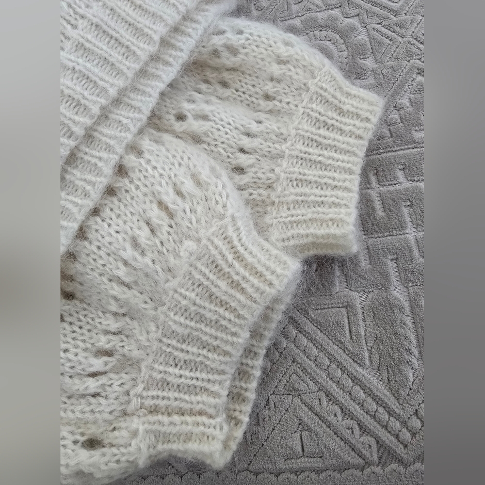 SÉZANE Dereck Fancy Knit Mohair Pointelle Cardigan Ivory Ecru S Like New RARE - Picture 10 of 12